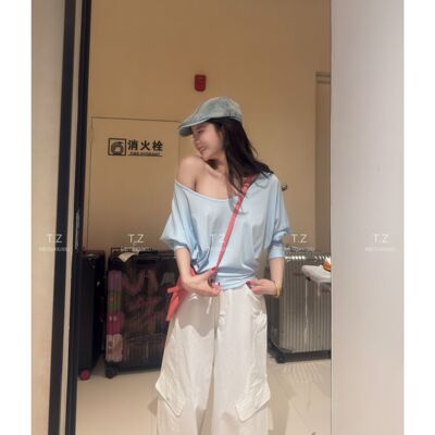 【婷子定制】150小个子夏款微透宽松慵懒风U领蝙蝠袖防晒罩衫E182
