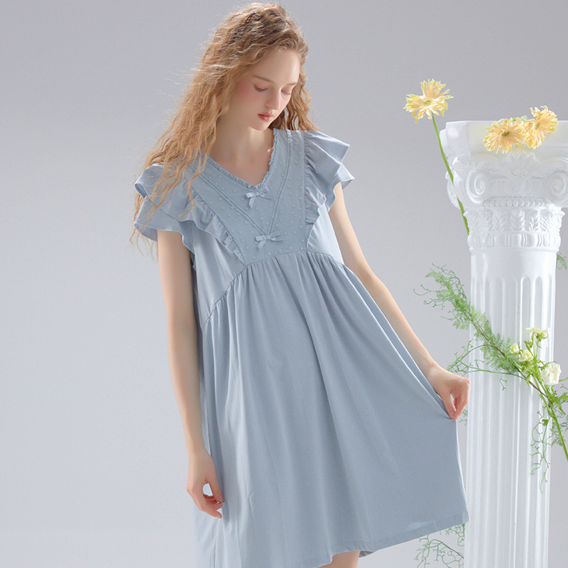 尘熙甜美公主风睡裙女夏短袖薄款V领法式宫廷风高级感夏天睡衣裙