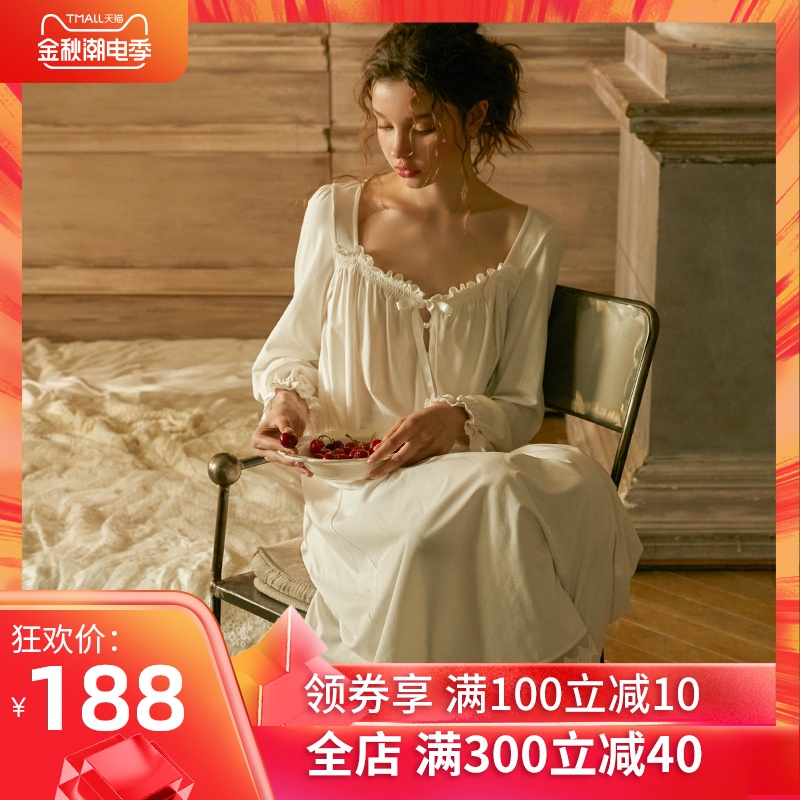 尘熙原创春秋性感宫廷长袖蕾丝可爱公主睡裙长款宽松舒适家居服女