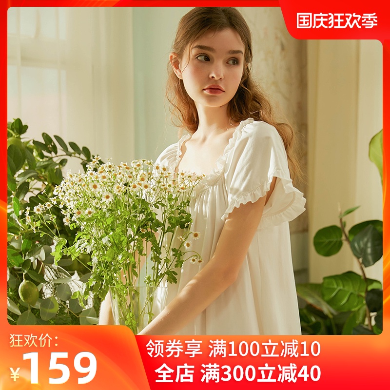 尘熙原创夏公主可爱纯色精梳棉睡裙夏季薄款短袖大码睡衣家居服女