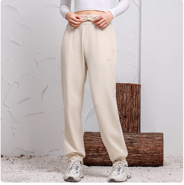 李宁女子卫裤2025春秋新款健身系列束脚宽松透气运动长裤AKLU114