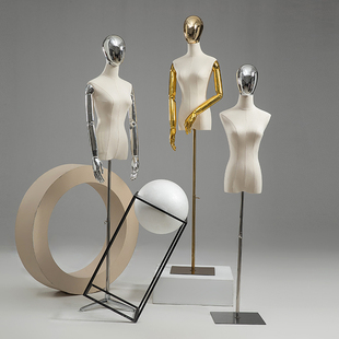 服装店模特展示架模特道具女半身假人台金色银色头带手橱窗展示架