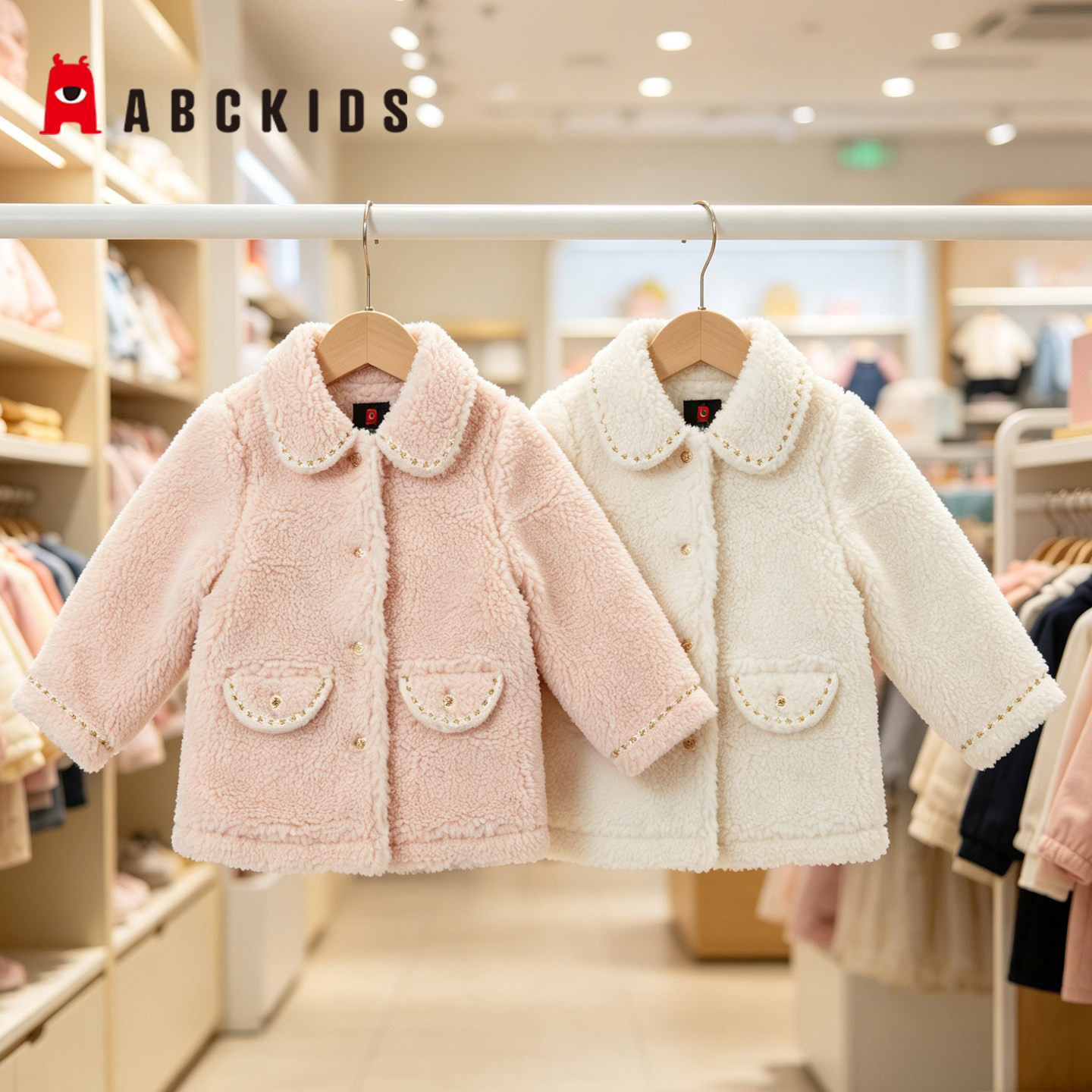 Abckids女童羊羔毛翻领外套图片