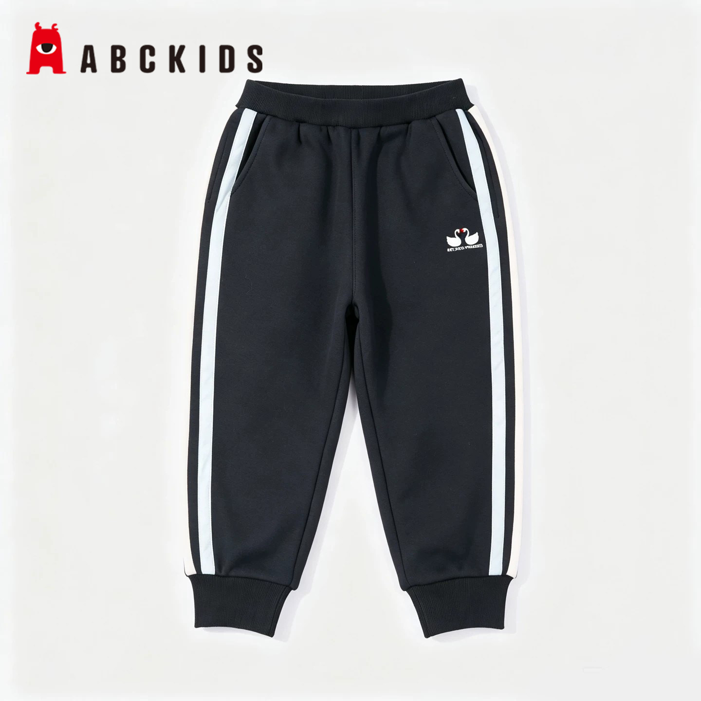 Abckids女童加绒条纹束脚裤图片