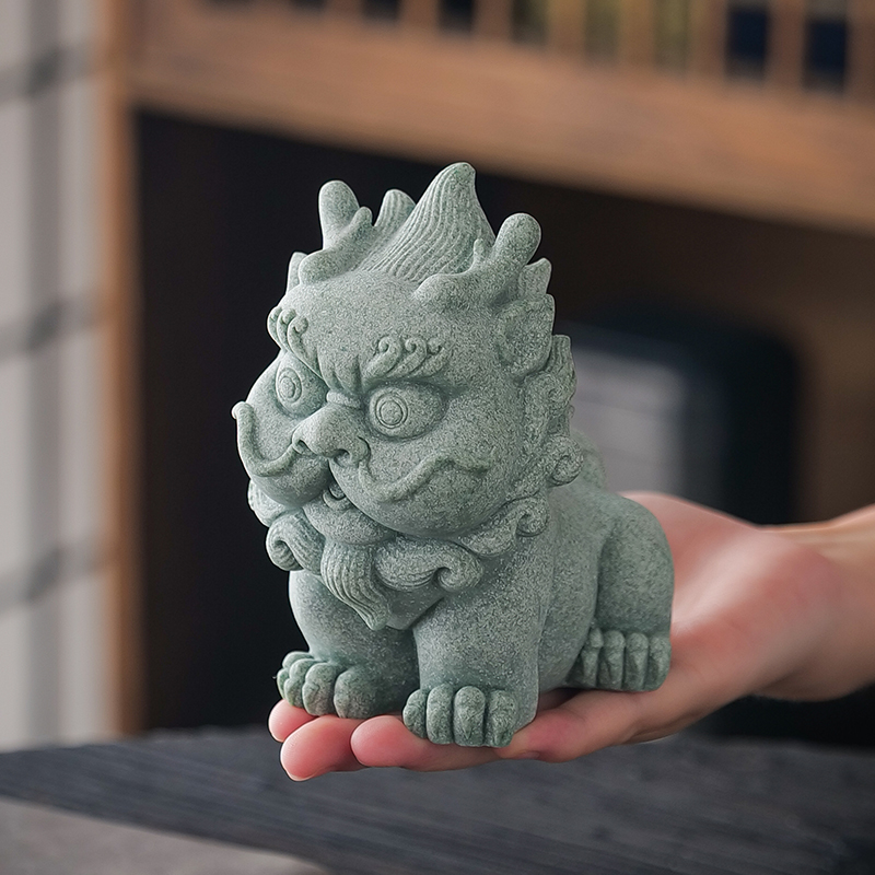 高档青砂石色招财霸王貔貅摆件茶宠创意客厅书房茶室鱼缸缸造