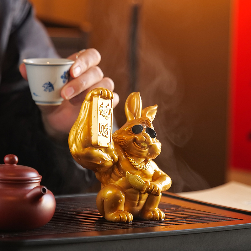 创意可爱劫财兔变色茶宠摆件精品可养茶玩招财兔茶具配件个性摆设