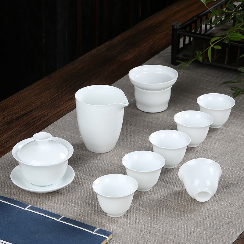 德化白瓷茶具套装家用办公室会客高档轻奢陶瓷功夫茶杯盖碗公道杯