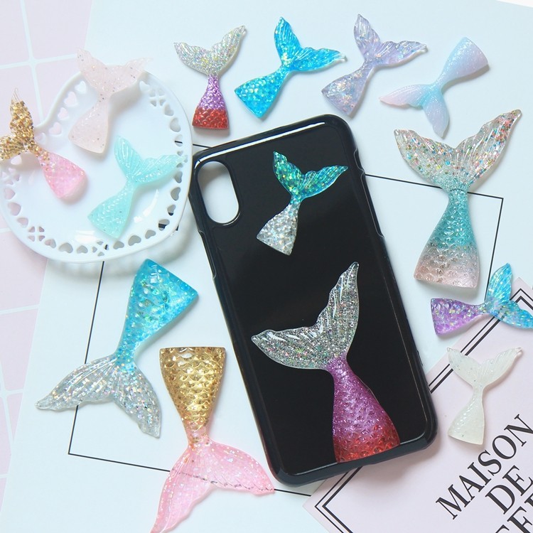 p51人鱼尾巴渐变鱼尾树脂配件diy水晶滴胶奶油手机壳饰品挂件材料