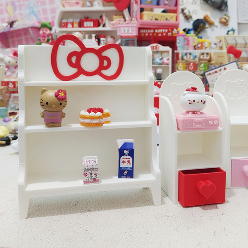 3D打印模型KT猫展示架书架抽屉柜微缩场景布置过家家仿真玩具娃屋