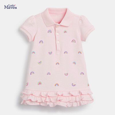Little maven欧美童装儿童连衣裙短袖童裙夏季新款纯棉女童公主裙