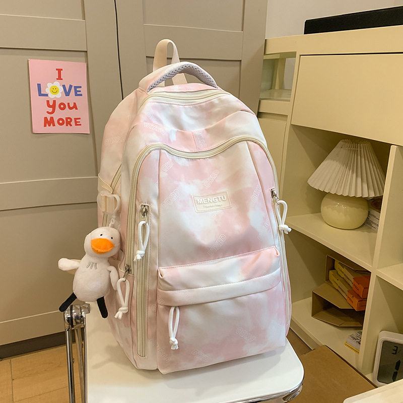 初中女生高级感书包蓝色系高颜值小众双肩韩版扎染色高中生大学生