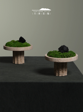 天青苔绿新中式洞石永生苔藓摆件