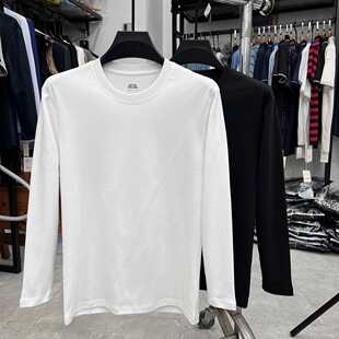 挺括男上衣 纯色青年套头打底衫 防油污科技面料棉质圆领长袖 T恤衫