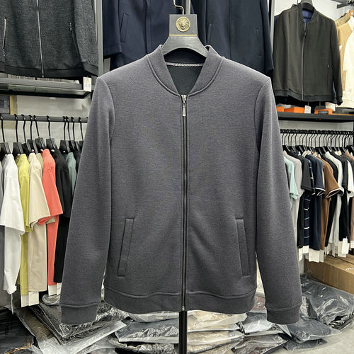 棒球领夹克衫春秋简约抓绒衫男士纯色日系基础款短外套男外衣纯色