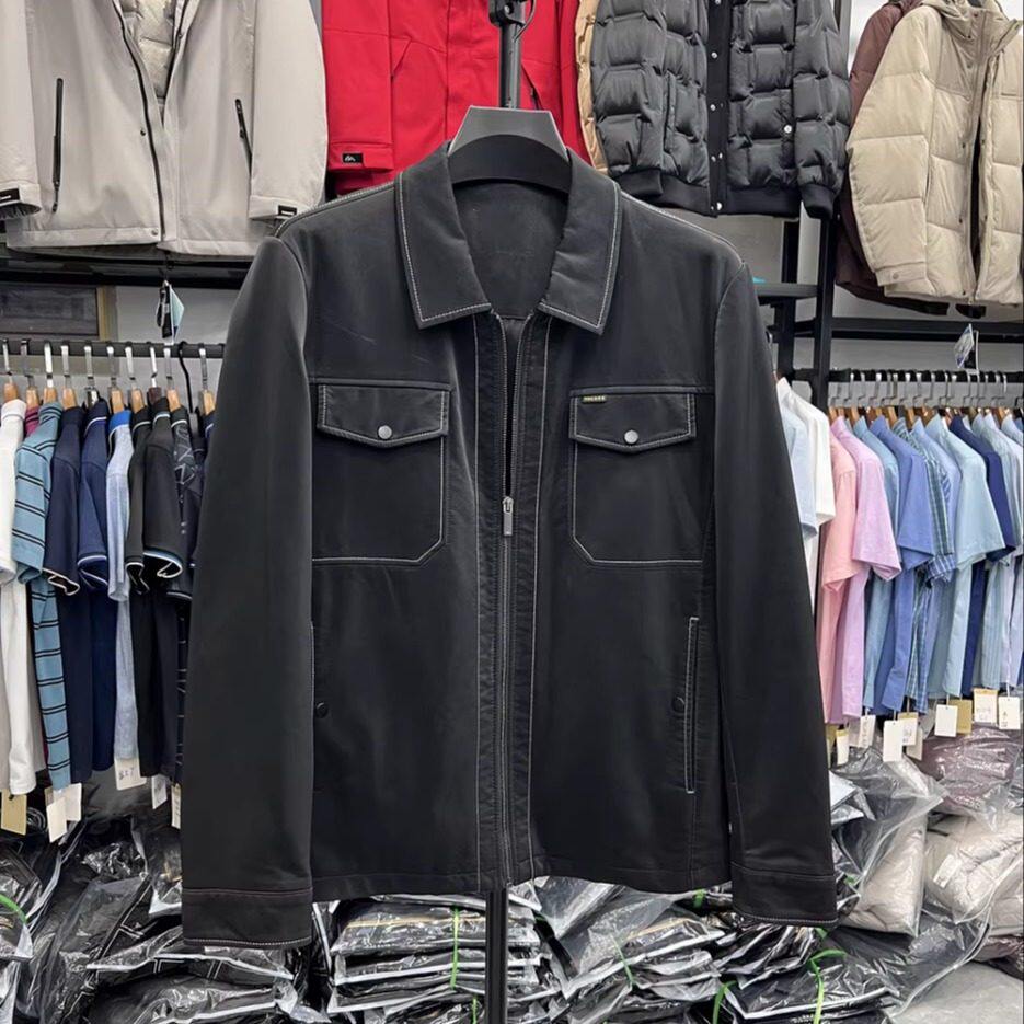 柜货剪标春秋装翻领夹克衫厚款涂层防风日系工装短款休闲男士外套