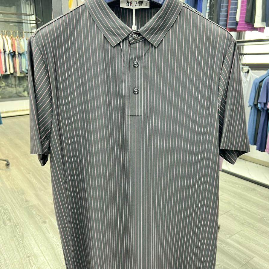 无缝压胶短袖POLO衫夏季薄款锦氨混纺条纹套头半袖夏季弹力体恤衫