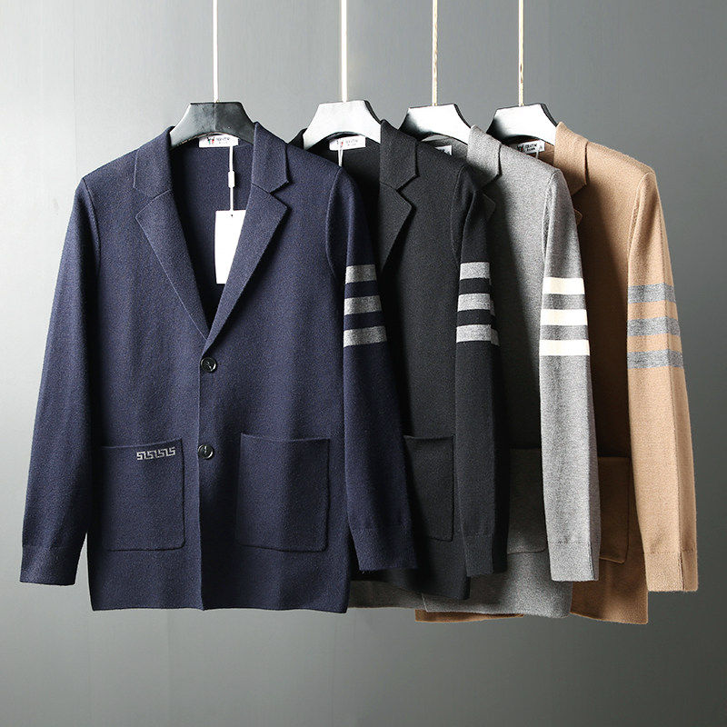秋装新品外衣针织单西服平驳领青年修身日系慵懒风显瘦便西装外套