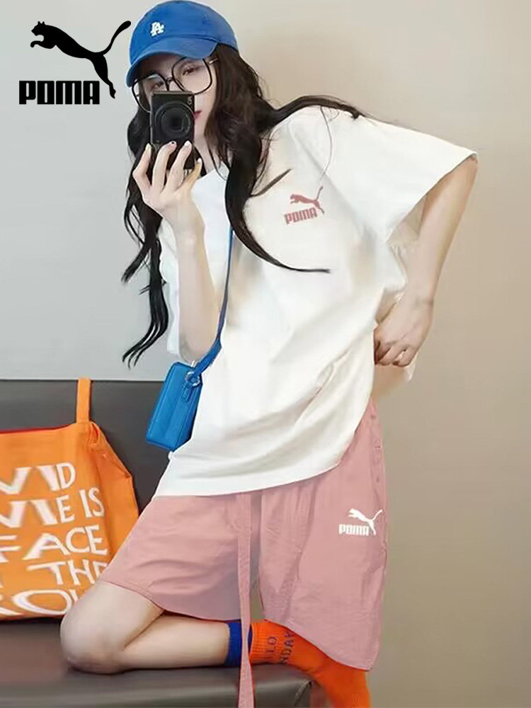 여성을위한 브랜드  운동복 여름 2024 새로운 순수 코튼 느슨한 커플 반팔 반바지 투피스 세트