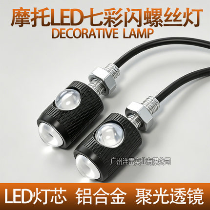 摩托车12V改装灯七彩闪双灯透镜螺丝灯车牌LED尾灯6mm螺丝爆闪灯