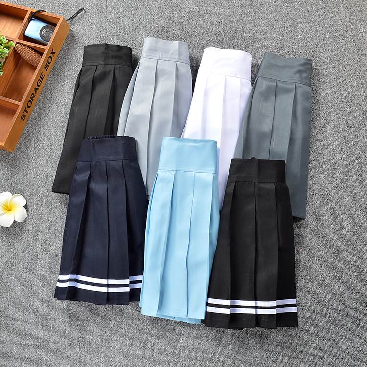 JK制服学院风少女学生校服班服裤裙半身百褶裙 A字纯色短裙高腰裙 女装/女士精品 半身裙 原图主图