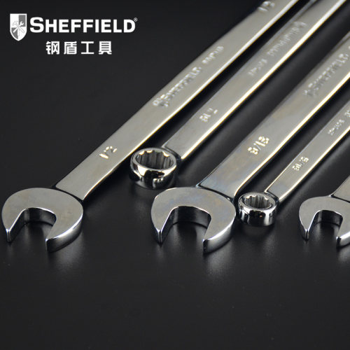 钢盾工具加长加厚型镜面英制两用扳手呆梅扳手开口梅花扳手美标英
