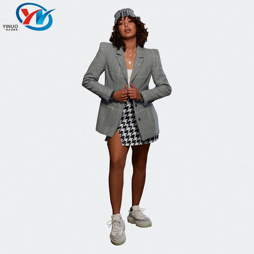 阿迪达斯三叶草女子格纹西装外套