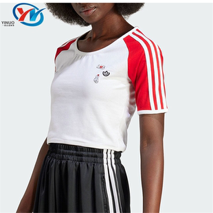 T恤 Adidas 阿迪达斯三叶草米奇女子露脐修身 卡通短袖 2269 IY2268