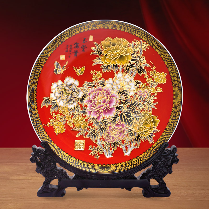 金箔玉堂富贵漆线雕摆件景德镇陶瓷乔迁礼物新居礼品乔迁之喜装饰