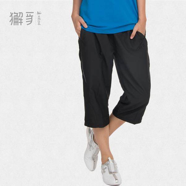 黑色健身跑步透气薄款七分裤