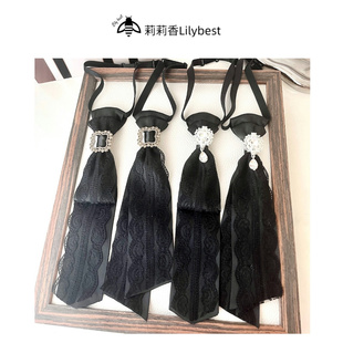蕾丝领带水钻衬衫装饰连衣裙领口配饰搭配黑白色百搭气质配延长带