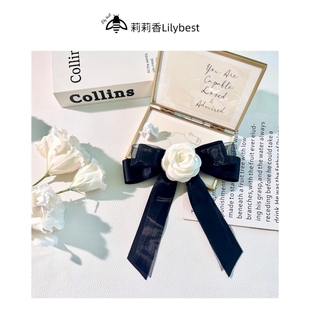 饰粉色胸花可拆卸两用 中号山茶花蝴蝶结胸针连衣裙配饰复古百搭装