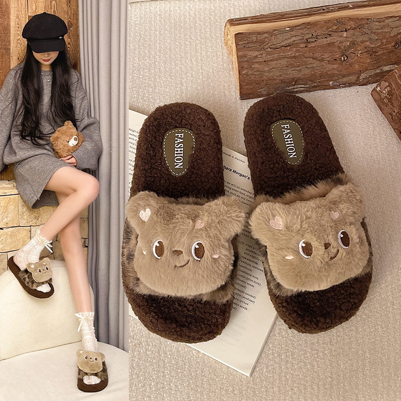 新款拖鞋女款秋冬季保暖可爱情侣室内毛毛绒月子居家防滑棉鞋
