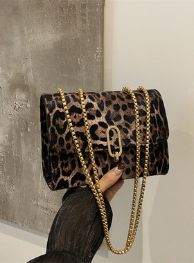 通勤复古链条简约时尚豹纹2024秋季新款简约洋气单肩斜挎小方包女
