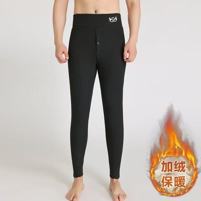 羊羔绒男士保暖裤男冬季2026新款加绒加厚打底裤字母腰棉裤羊绒裤