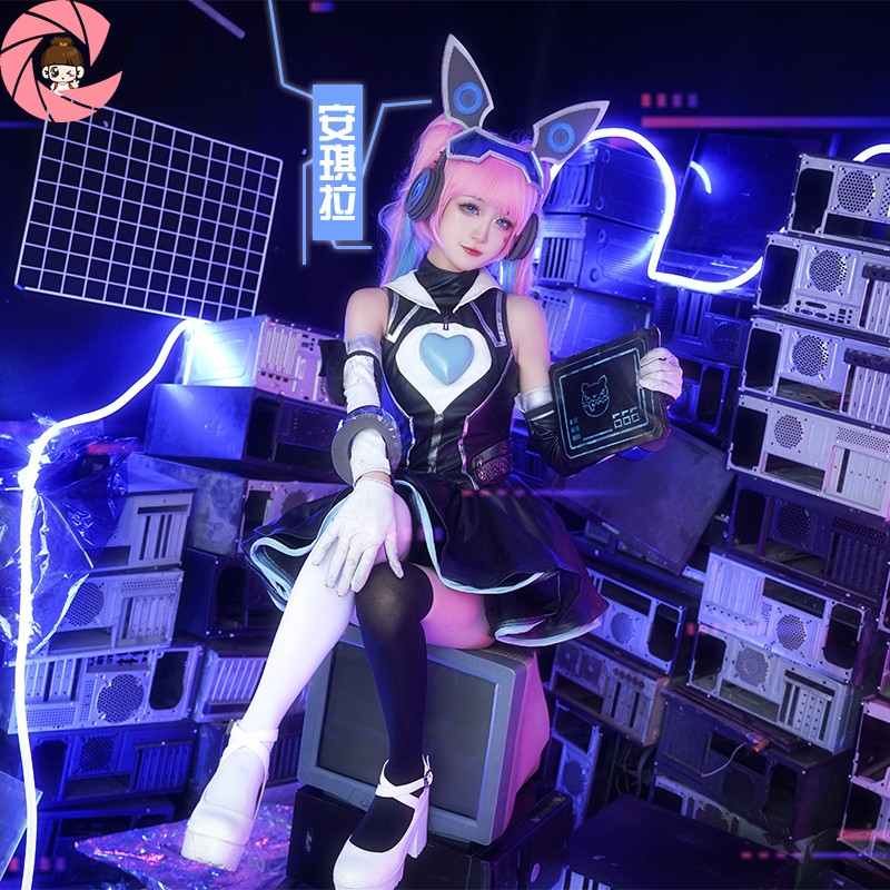 王者农药cos服假发全套安琪拉心灵骇客cosplay少女黑客同款连衣裙