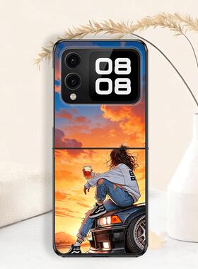 适用华为novaFlip折叠屏手机壳novaFlipS机车女孩保护套高清彩绘保护壳