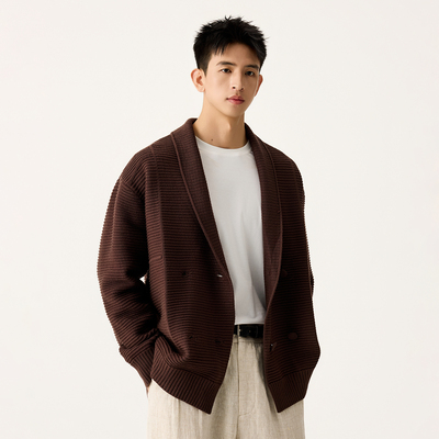 Hammer shark 老钱风开衫毛衣男士肌理感条纹设计休闲百搭上衣男