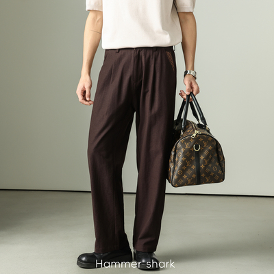 意式老钱风亚麻休闲裤男士夏季透气商务通勤直筒裤男HAMMER SHARK
