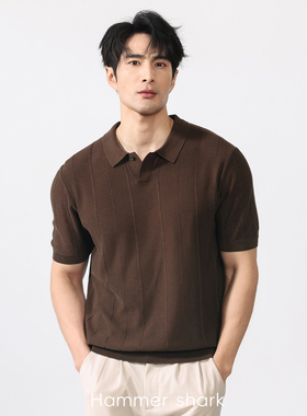 意式老钱风针织短袖T恤男士夏季通勤休闲百搭半袖衫HAMMER SHARK