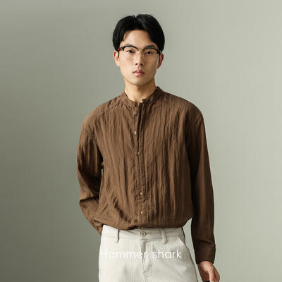 老钱风春夏轻薄衬衫男士夏季通勤莱赛尔透气外搭上衣HAMMER SHARK