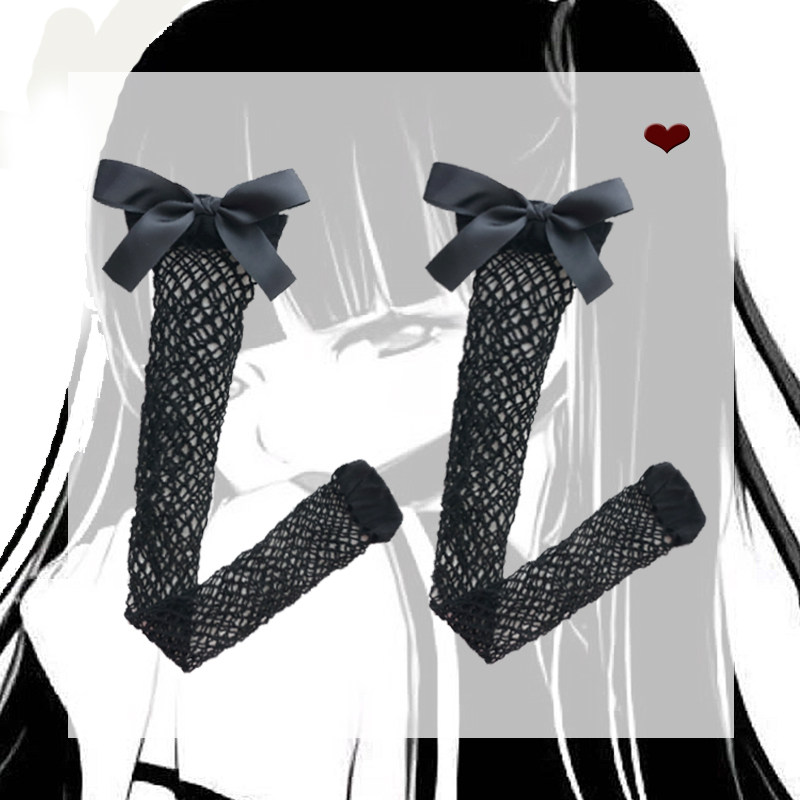 渔网袜配jk大蝴蝶结过膝网袜哥特暗黑少女齐膝袜厌世丧硬妹学生夏