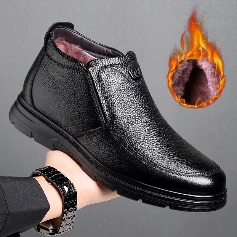 男士休闲高帮鞋男款真皮冬季防寒保暖爸爸鞋2025新款羊毛加厚男鞋