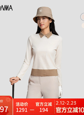 [专业高尔夫]HONMA2025秋冬新款3D印花撞色设计女士保暖长袖polo