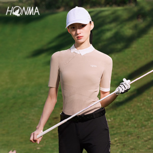 专业高尔夫 针织衫 撞色斜领短袖 HONMA小蛮腰短袖 修身 T女士 时尚