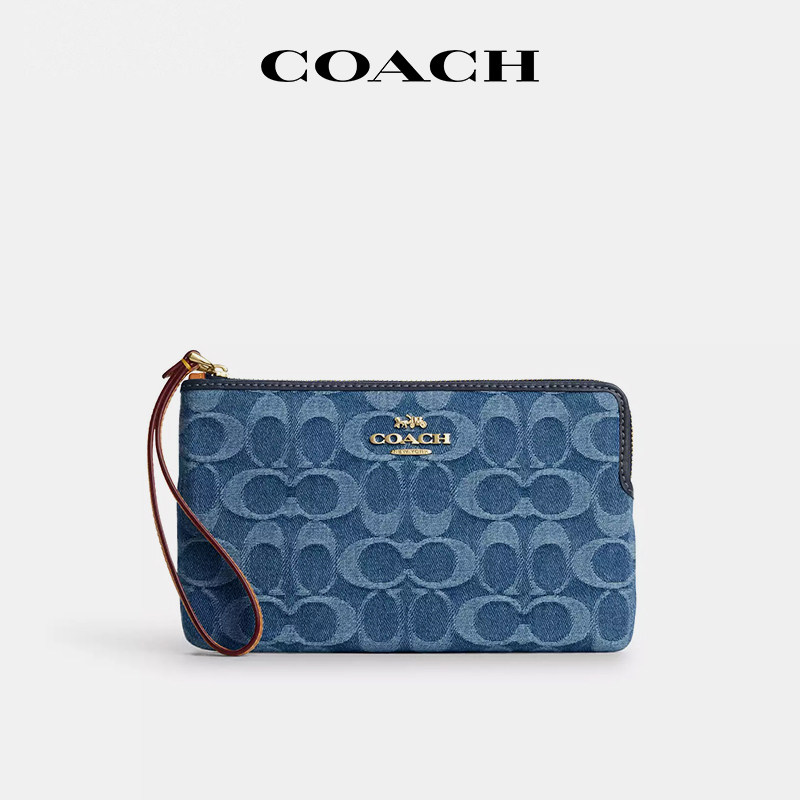【国内现货】COACH/蔻驰牛仔布手拿包老花经典手挽护照钱包女款