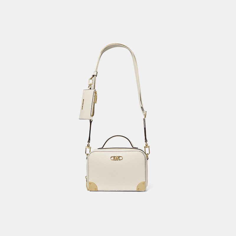 MK轻奢斜挎包白色百搭盒子包女