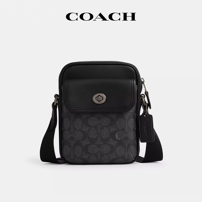 【国内现货】COACH/蔻驰Turnlock15男士手机包老花锁扣单肩斜挎包
