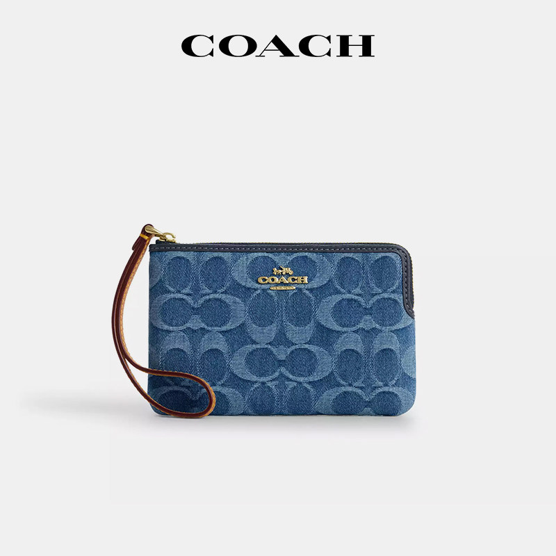 【国内现货】COACH/蔻驰Corner Zip15手拿包小号牛仔布手挽钱包