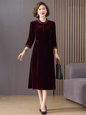 坠感加厚真丝连衣裙长袖秋冬新款