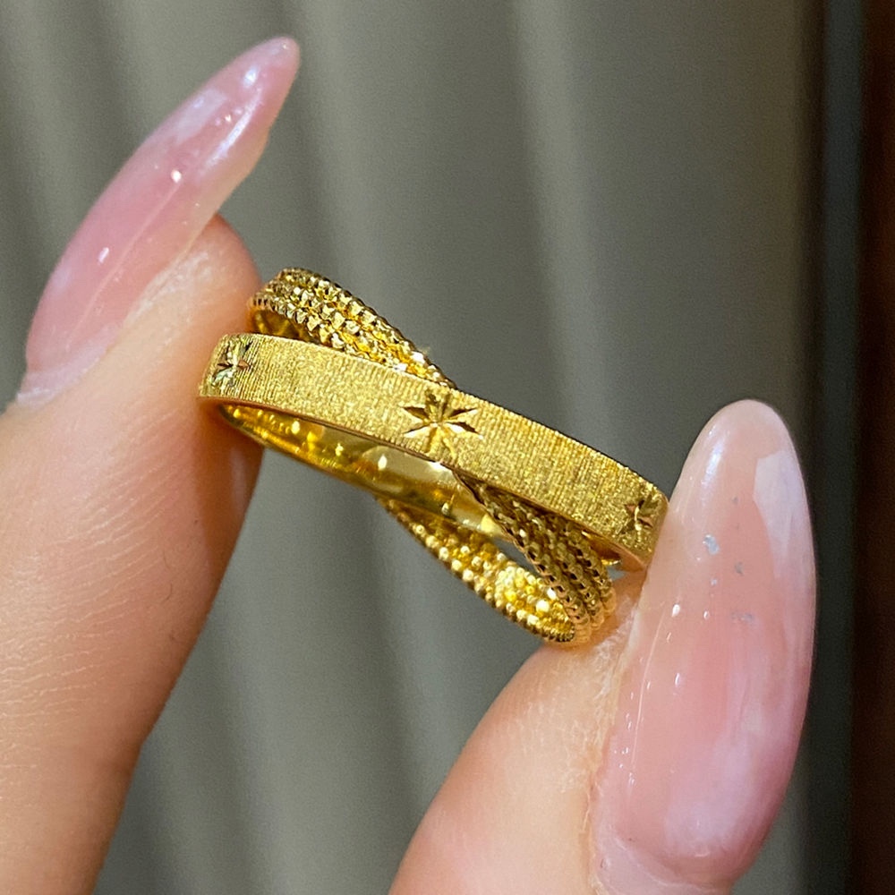 SSJEWELRY轻奢珠宝s925银镀金浮光跃金拉丝叠层戒指气质百搭指环